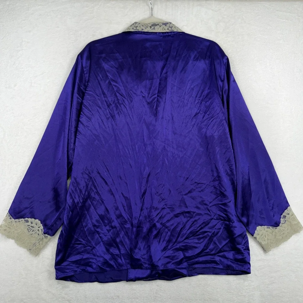 Victoria's Secret M Pajama Set Vintage Gold Label Purple Satin Lace Trim 2pc